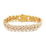 HipHop 13/14MM Prong Cuban Link Chain Bracelet Iced Out 2 Row