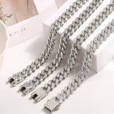 HipHop 13/14MM Prong Cuban Link Chain Bracelet Iced Out 2 Row