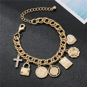 HipHop Women Cross Bracelets Camelllia Flower Tassesl Bracelets Heart Bracelet