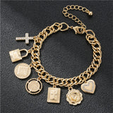 HipHop Women Cross Bracelets Camelllia Flower Tassesl Bracelets Heart Bracelet