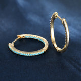 Hiphop Turquoise Stone Thin Circle Hoop Earrings Unisex Punk Jewelry
