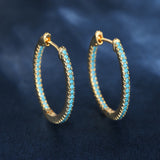 Hiphop Turquoise Stone Thin Circle Hoop Earrings Unisex Punk Jewelry