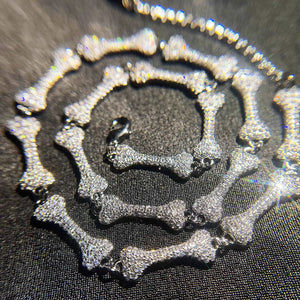 Hiphop Bone 925 Silver Chain Necklace Lab Diamond Wedding Chocker