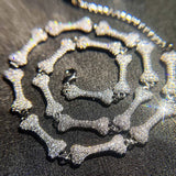 Hiphop Bone 925 Silver Chain Necklace Lab Diamond Wedding Chocker