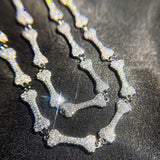 Hiphop Bone 925 Silver Chain Necklace Lab Diamond Wedding Chocker