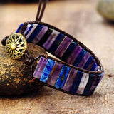 Hiphop Lapis Lazuli Quartz Leather Wrap Bracelet