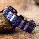 Hiphop Lapis Lazuli Quartz Leather Wrap Bracelet