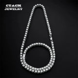 Men's Silver 1 Row Rhinestone Chain Necklace Set