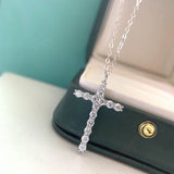 Hiphop Cross Pendant Necklace 925 Sterling Silver Diamond Clavicle Necklace