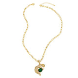Hiphop Leopard Necklace Green Zircon Pendant Collares Gold-chain