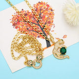 Hiphop Leopard Necklace Green Zircon Pendant Collares Gold-chain