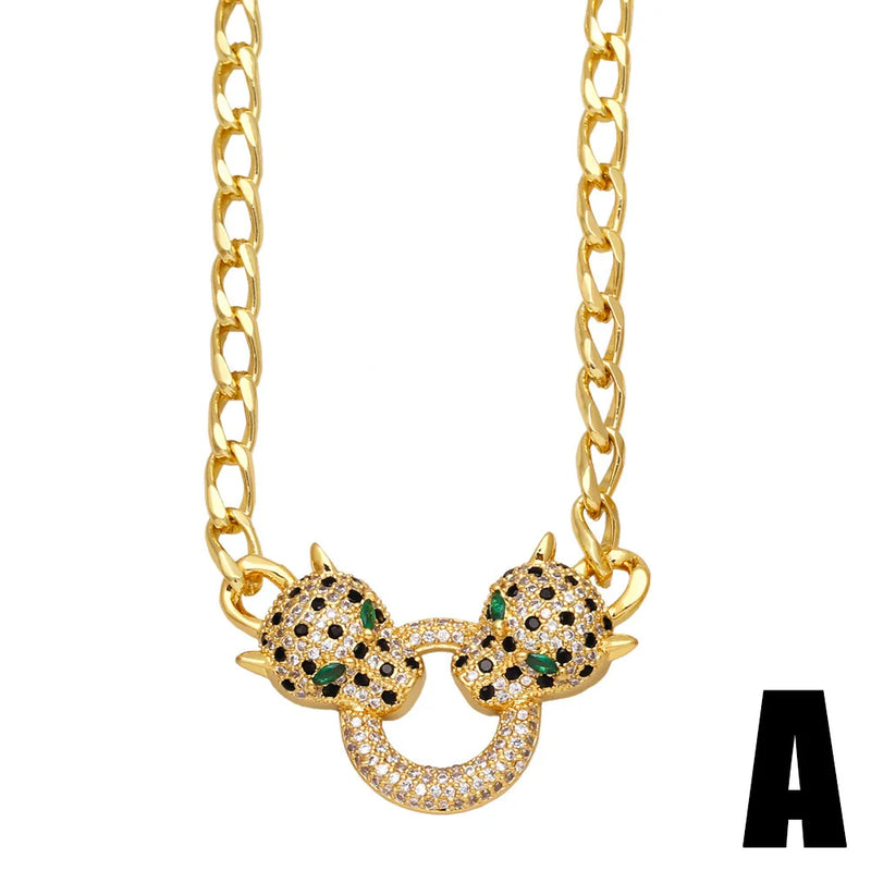 Hiphop Leopard Necklace Green Zircon Pendant Collares Gold-chain