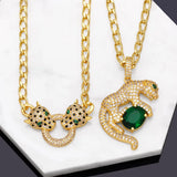 Hiphop Leopard Necklace Green Zircon Pendant Collares Gold-chain