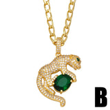 Hiphop Leopard Necklace Green Zircon Pendant Collares Gold-chain