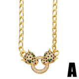 Hiphop Leopard Necklace Green Zircon Pendant Collares Gold-chain