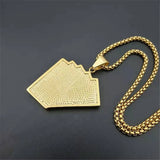 HipHop Straight Flush Pendant With Steel Chain Golden Jewelry