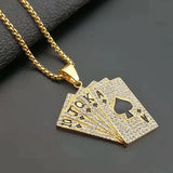 HipHop Straight Flush Pendant With Steel Chain Golden Jewelry