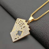 HipHop Straight Flush Pendant With Steel Chain Golden Jewelry