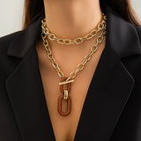 Hiphop Layered Chain with Big Pendent Necklace for Women