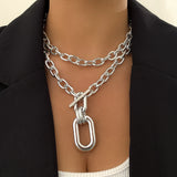 Hiphop Layered Chain with Big Pendent Necklace for Women