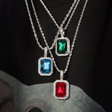 Men's Iced Out Zirconia Pendant Necklace - Colorful Stone Stainless Steel Chain