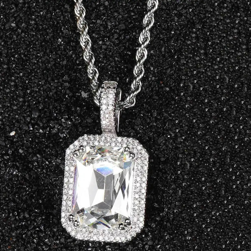 Men's Iced Out Zirconia Pendant Necklace - Colorful Stone Stainless Steel Chain