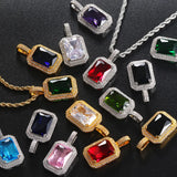 Men's Iced Out Zirconia Pendant Necklace - Colorful Stone Stainless Steel Chain