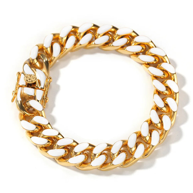 12mm Cuban Chain Bracelet Dripping Oil Green Colorful