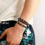 Vintage Leather Wrap Bracelet Hematite Turquoises Lapis