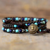 Vintage Leather Wrap Bracelet Hematite Turquoises Lapis