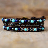 Vintage Leather Wrap Bracelet Hematite Turquoises Lapis