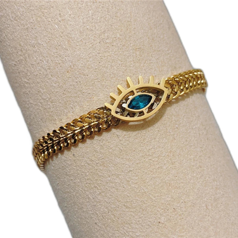 Hiphop Stainless Steel Golden Devil's Eye Orchid Eye Woven Bracelet