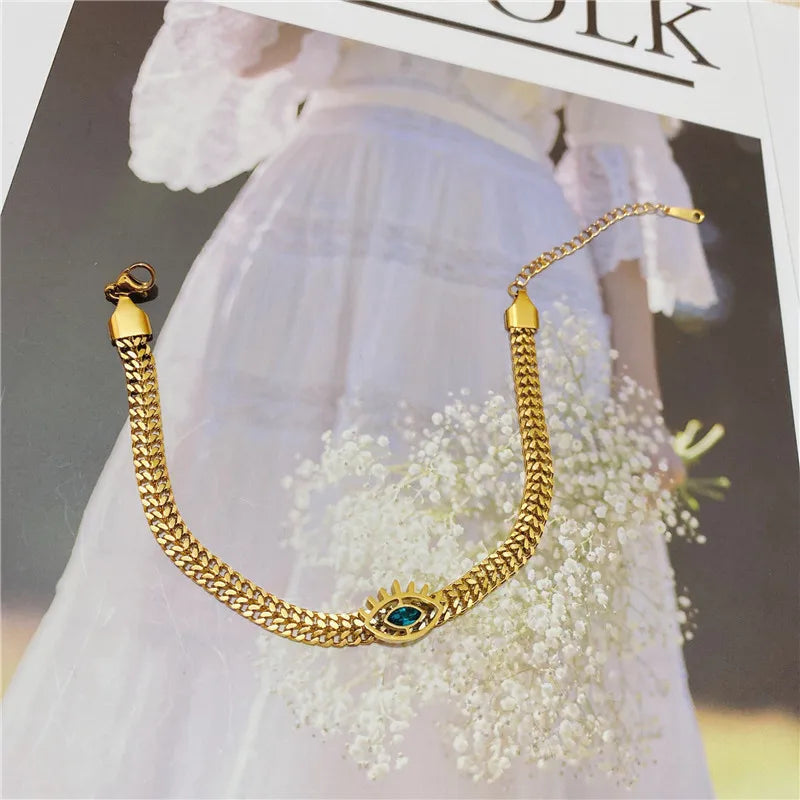 Hiphop Stainless Steel Golden Devil's Eye Orchid Eye Woven Bracelet