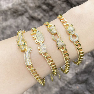 Hiphop Zircon Animal Thick Chain Bracelet for Women Men