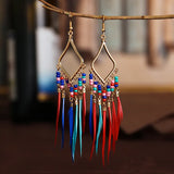 Hippie Geometric Tassel Dangle Earrings Boho Jewelry