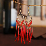 Hippie Geometric Tassel Dangle Earrings Boho Jewelry