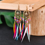 Hippie Geometric Tassel Dangle Earrings Boho Jewelry