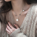 Vintage Thai Silver Round Heart-shaped Pendant Necklace for Women