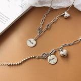 Vintage Thai Silver Round Heart-shaped Pendant Necklace for Women