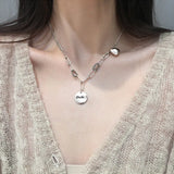 Vintage Thai Silver Round Heart-shaped Pendant Necklace for Women