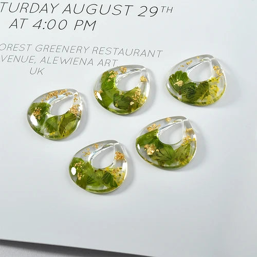 Green Leaf Flower Foil Acrylic Earrings DIY Necklace Ornament 2pcs