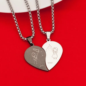 Couples Heart Love Sweethearts Pendant Necklace Stainless Steel Jewelry