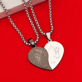 Couples Heart Love Sweethearts Pendant Necklace Stainless Steel Jewelry