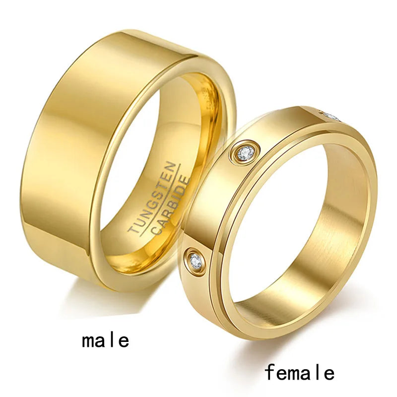 Couples Wedding Ring Set CZ Spinner Engagement Men's Tungsten Carbide Band