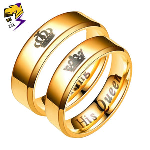 His Queen Her King Couple Letter Ring Stainless Steel Lovers' Finger Rings