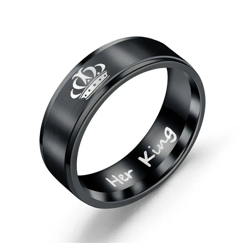 His Queen Her King Couple Letter Ring Stainless Steel Lovers' Finger Rings