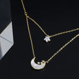 925 Silver Moon Crystal Star Pendant Choker Necklace