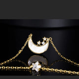 925 Silver Moon Crystal Star Pendant Choker Necklace