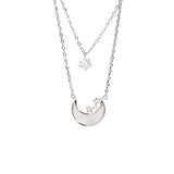 925 Silver Moon Crystal Star Pendant Choker Necklace