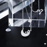 925 Silver Moon Crystal Star Pendant Choker Necklace